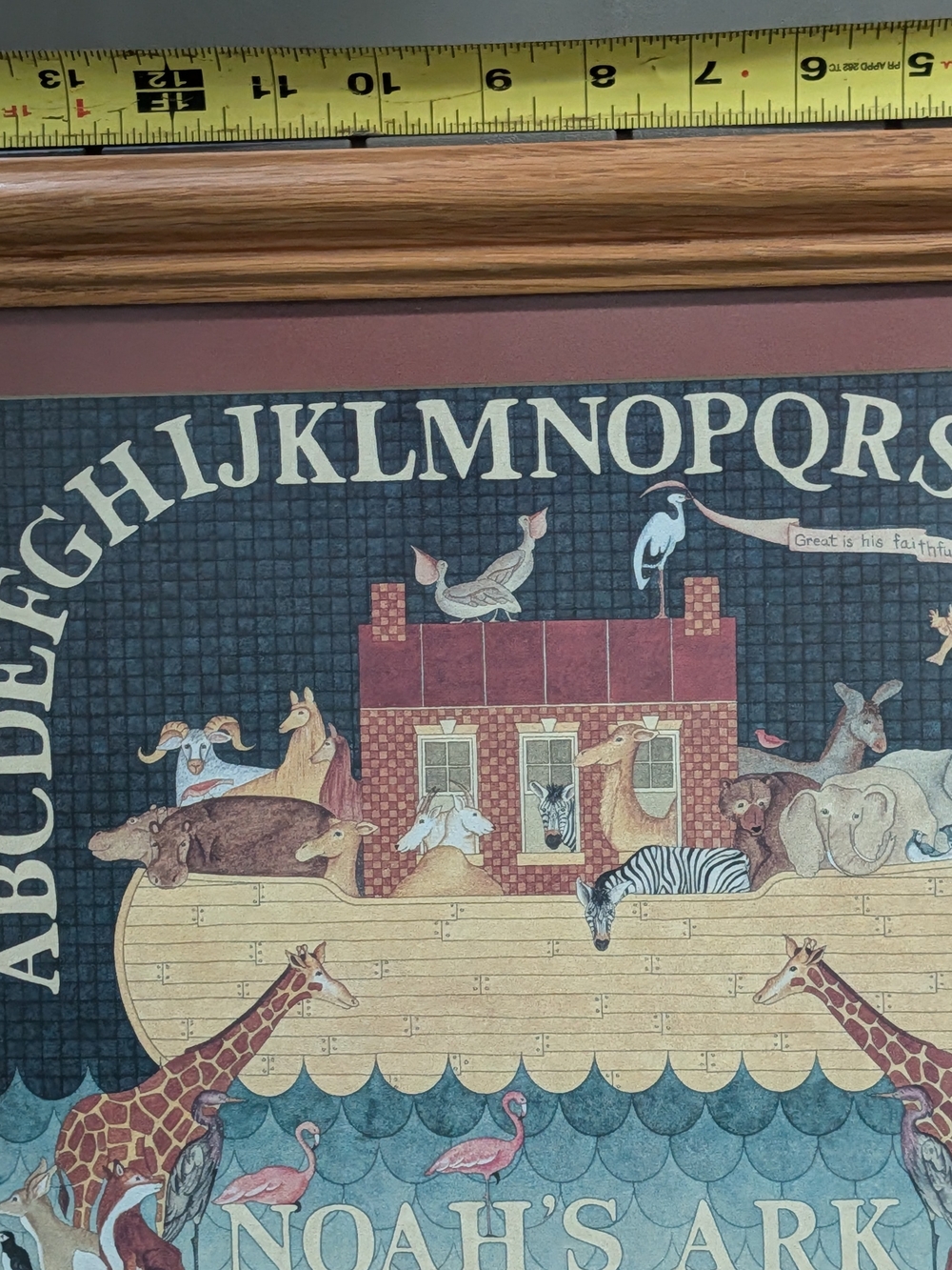 Vintage(1990) Ellen Stouffer ~ Noah's Ark Framed Wall Art With ABC Border - Picture 10 of 12